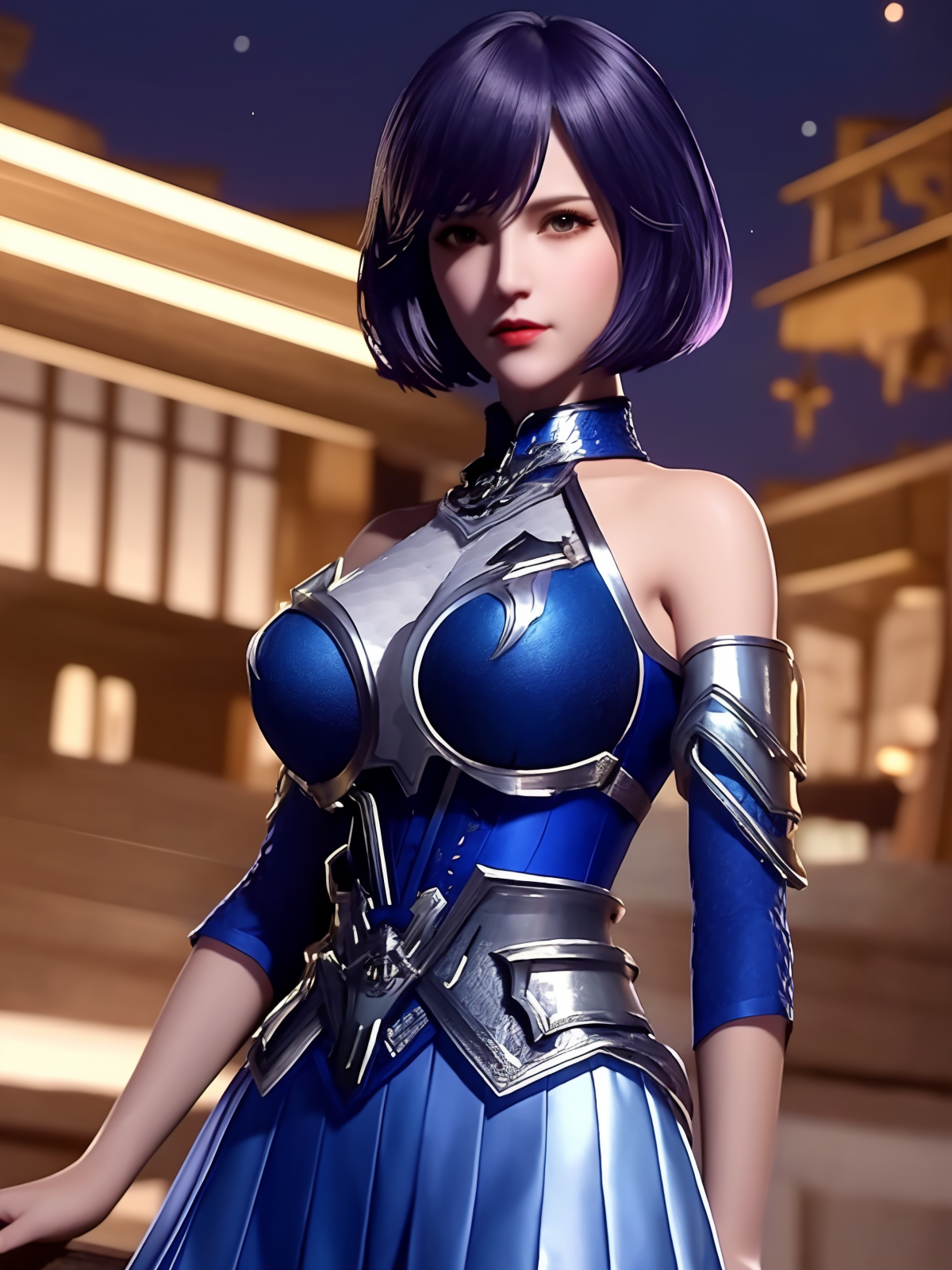 00121-2725098675-1girl,mature female,cityscape,night,looking at viewer,short hair,skirt,detached sleeves,metal trim,bare shoulders,collar,bare le.png